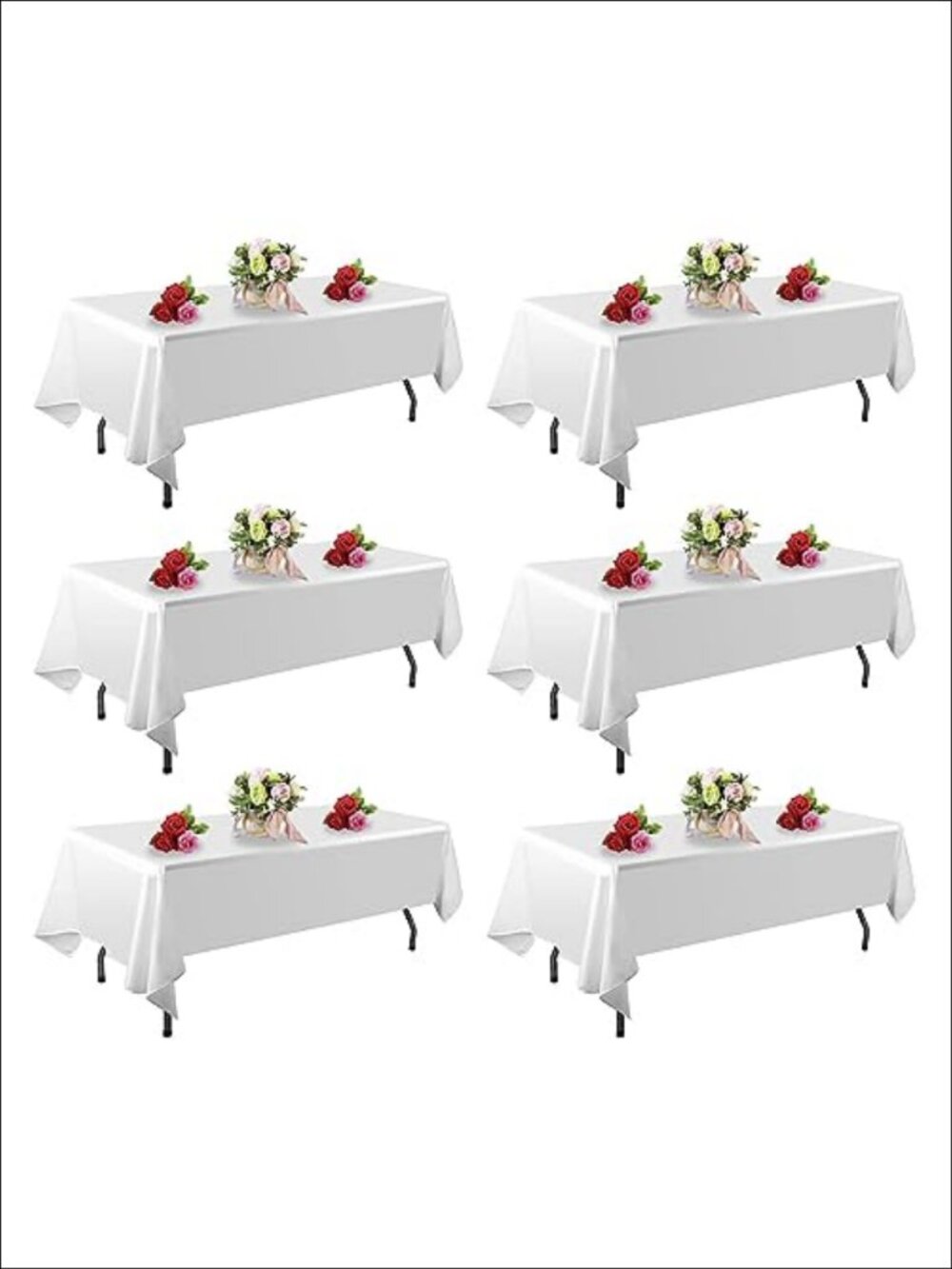 6 Pack White Table Cloth 60x102 Inch Rectangle Polyester Washable Tablecloths